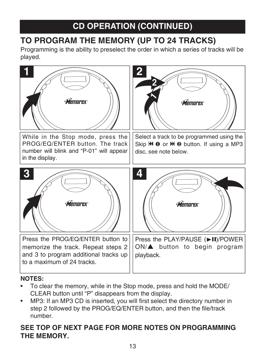 Memorex MPD8819 manual To Program the Memory UP to 24 Tracks 