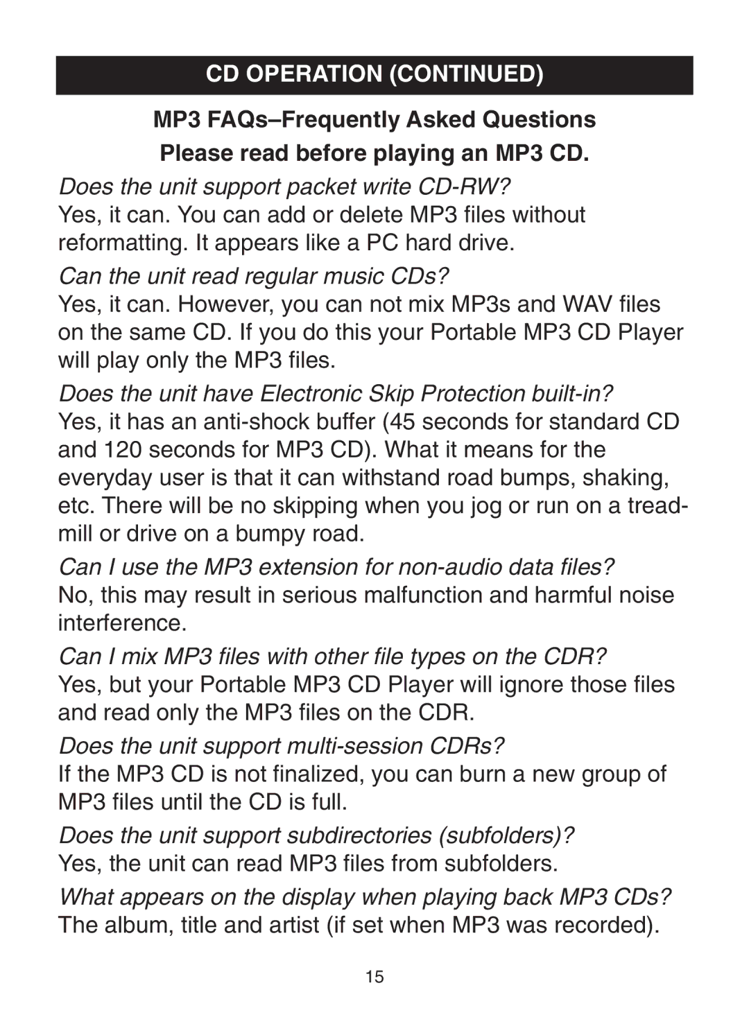 Memorex MPD8819 manual Can I use the MP3 extension for non-audio data files? 