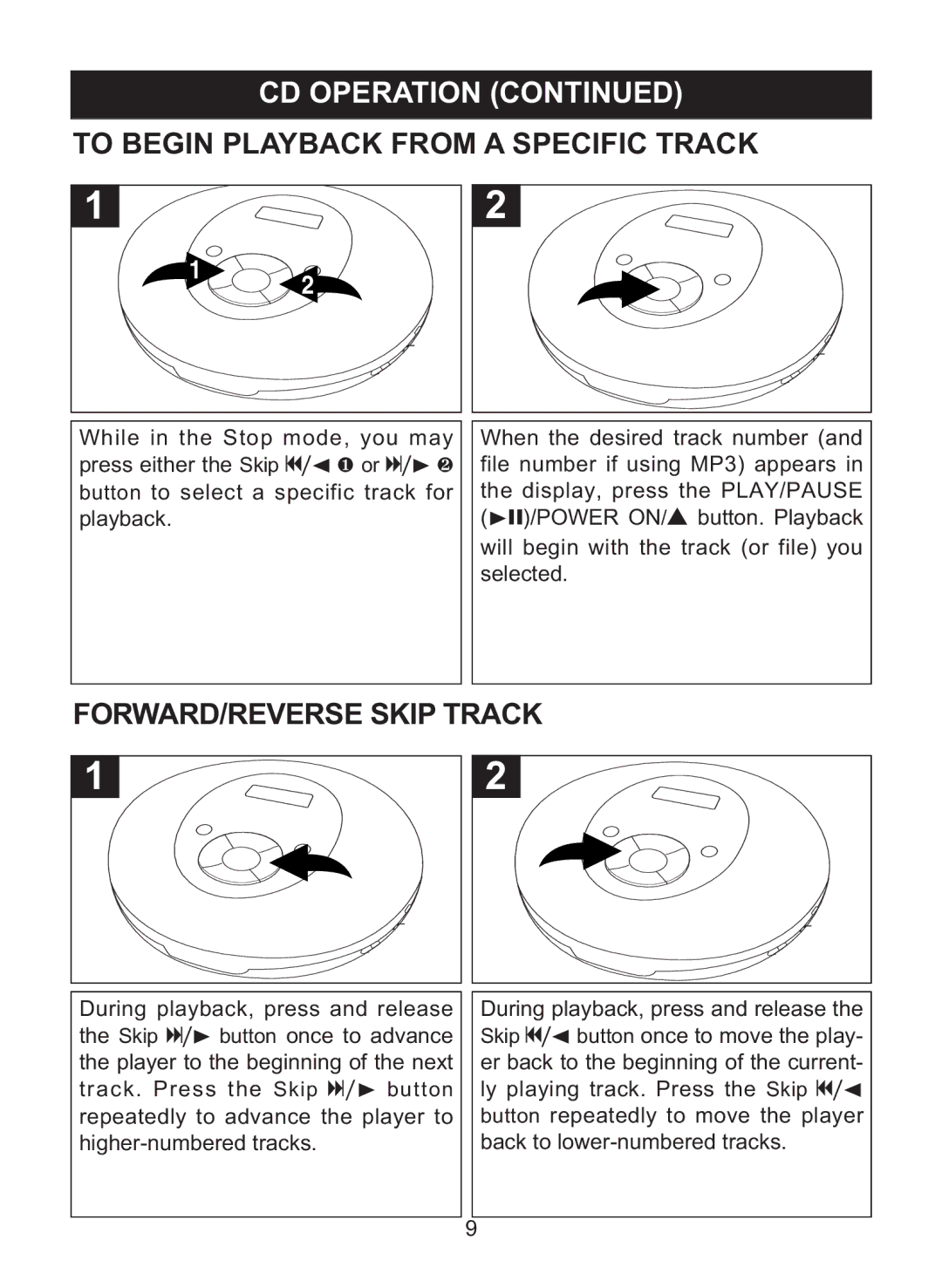 Memorex MPD8842 manual To Begin Playback from a Specific Track, File number if using MP3 appears 