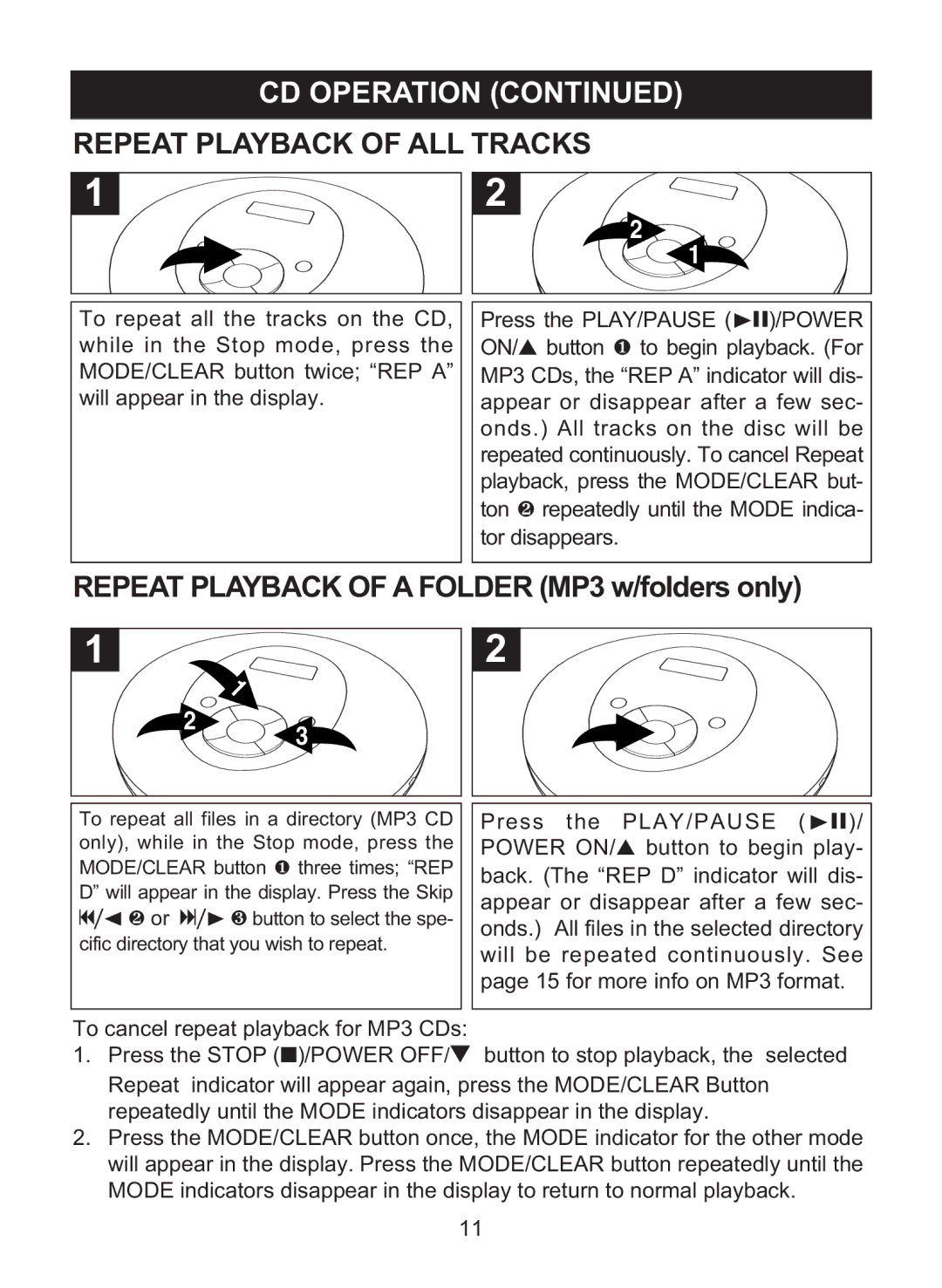 Memorex MPD8842 manual Repeat Playback of ALL Tracks 