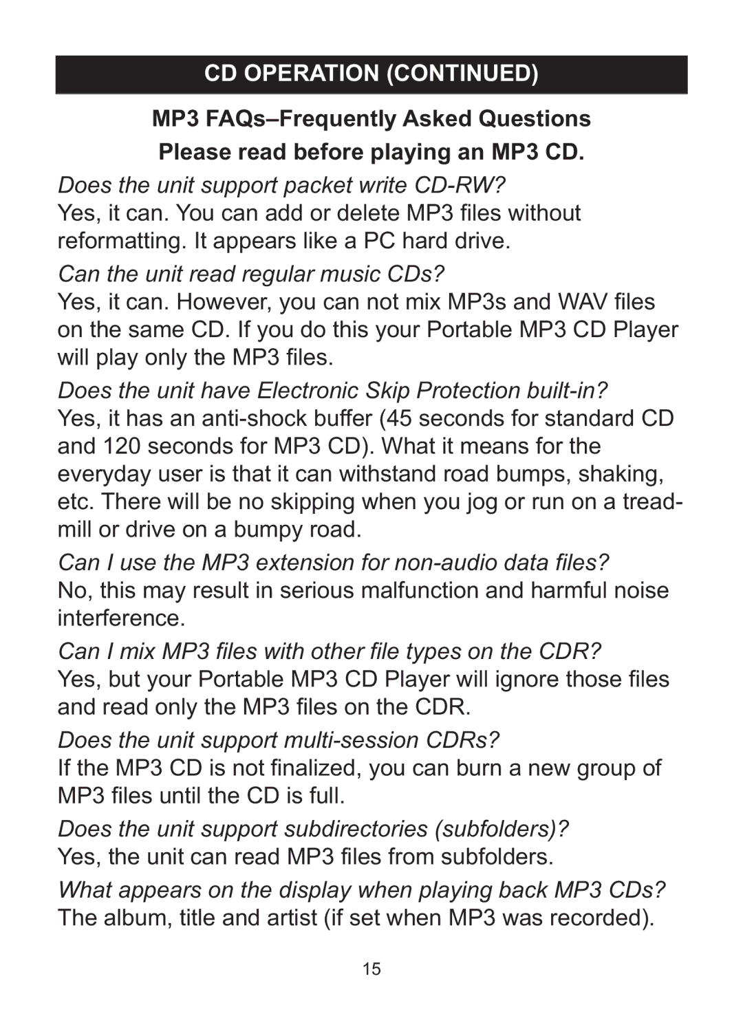 Memorex MPD8842 manual Can I use the MP3 extension for non-audio data files? 