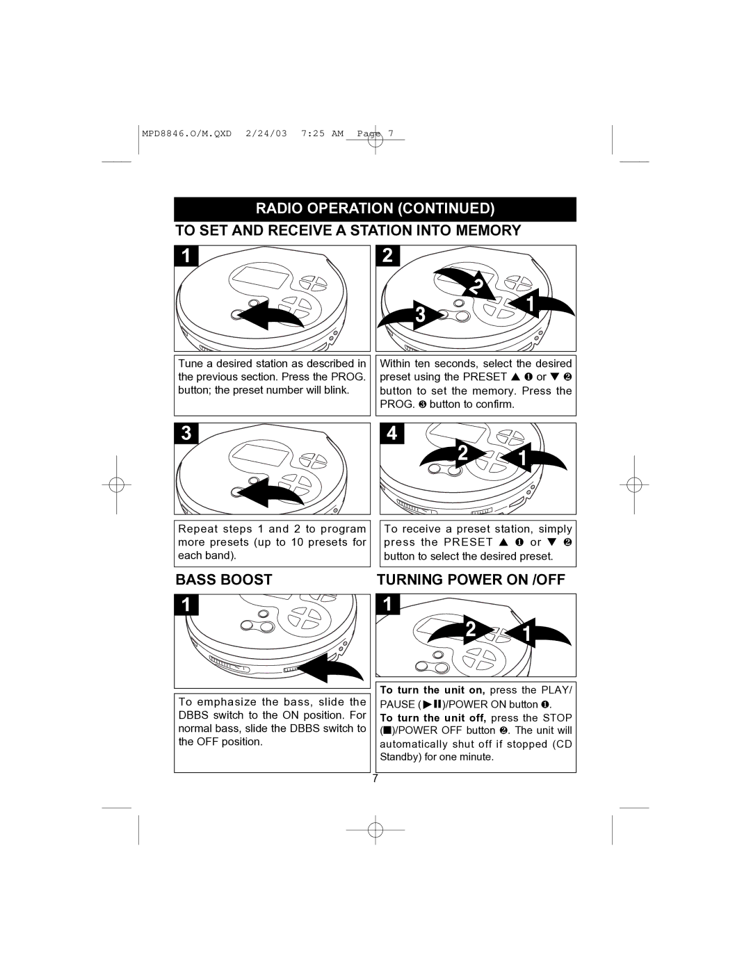 Memorex MPD8846 operating instructions To SET and Receive a Station Into Memory, Bass Boost 