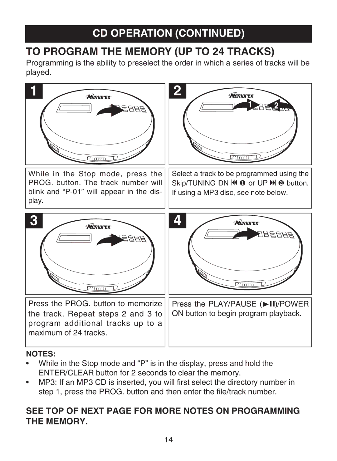 Memorex MPD8853 manual To Program the Memory UP to 24 Tracks 