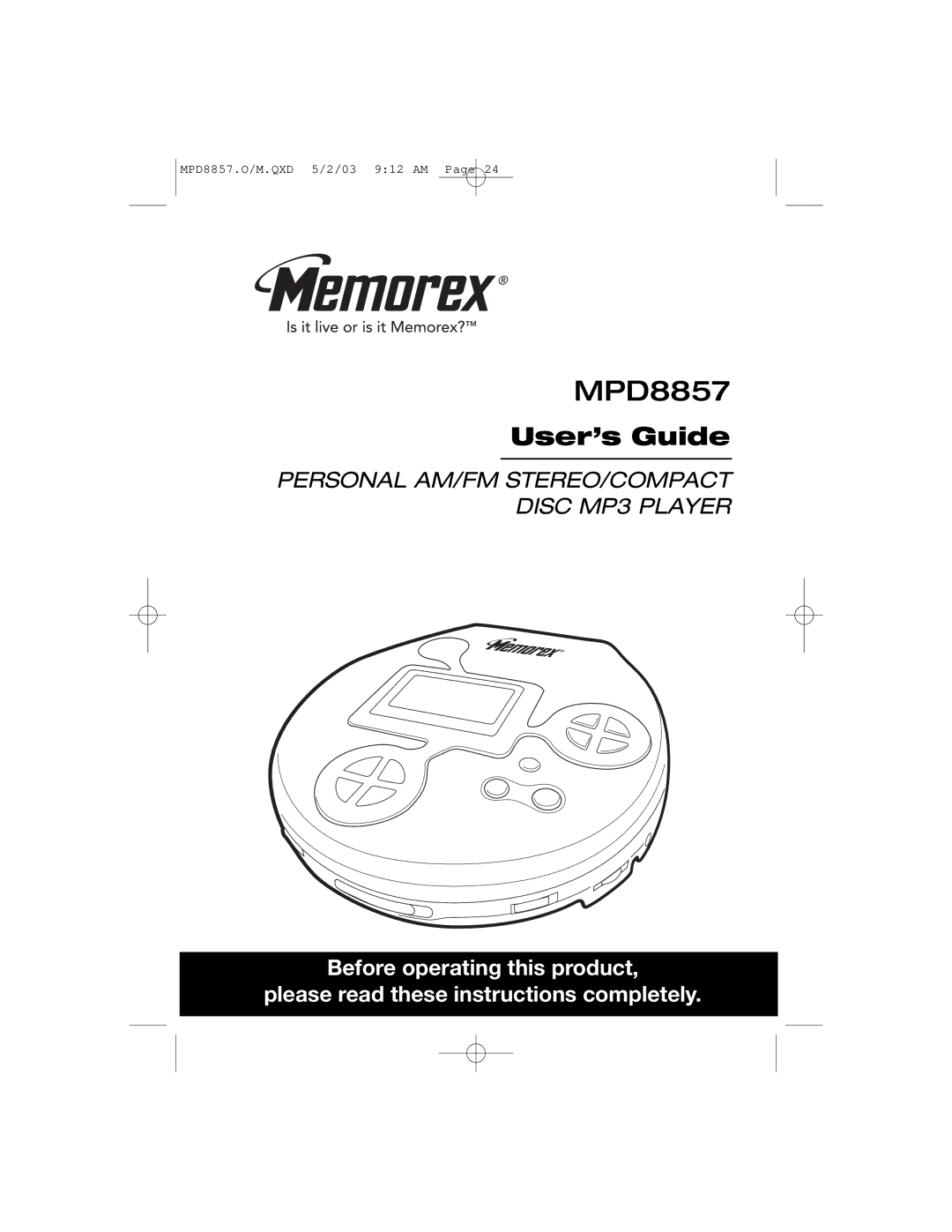 Memorex MPD8857 manual 