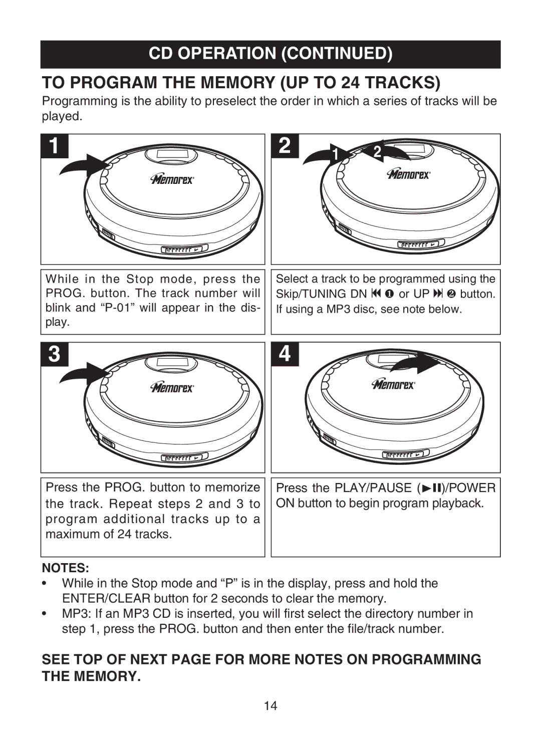 Memorex MPD8859 manual To Program the Memory UP to 24 Tracks 