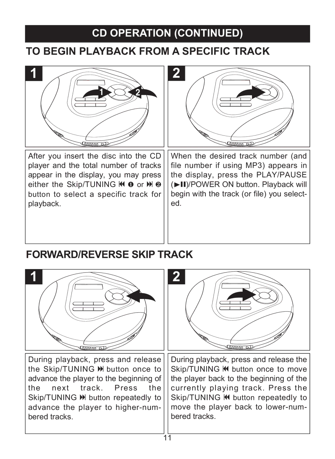 Memorex MPD8860 manual To Begin Playback from a Specific Track, FORWARD/REVERSE Skip Track 