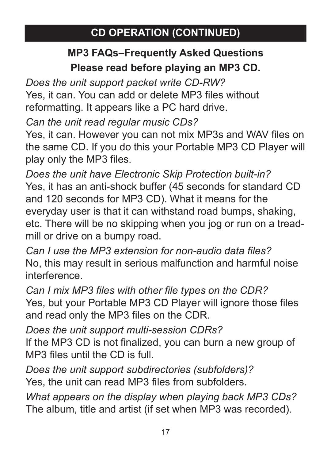 Memorex MPD8860 manual Can I use the MP3 extension for non-audio data files? 