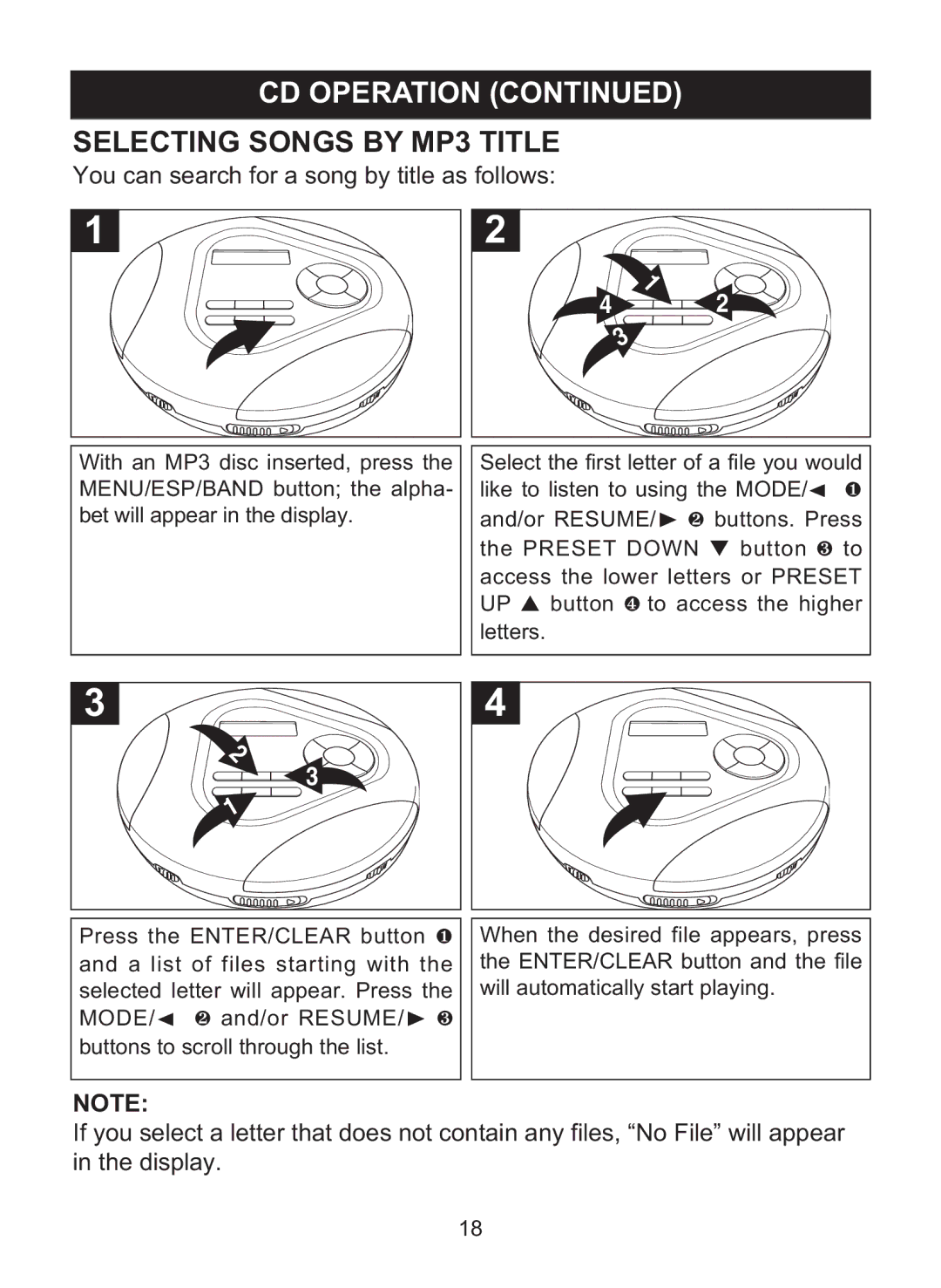 Memorex MPD8860 manual Selecting Songs by MP3 Title, You can search for a song by title as follows 