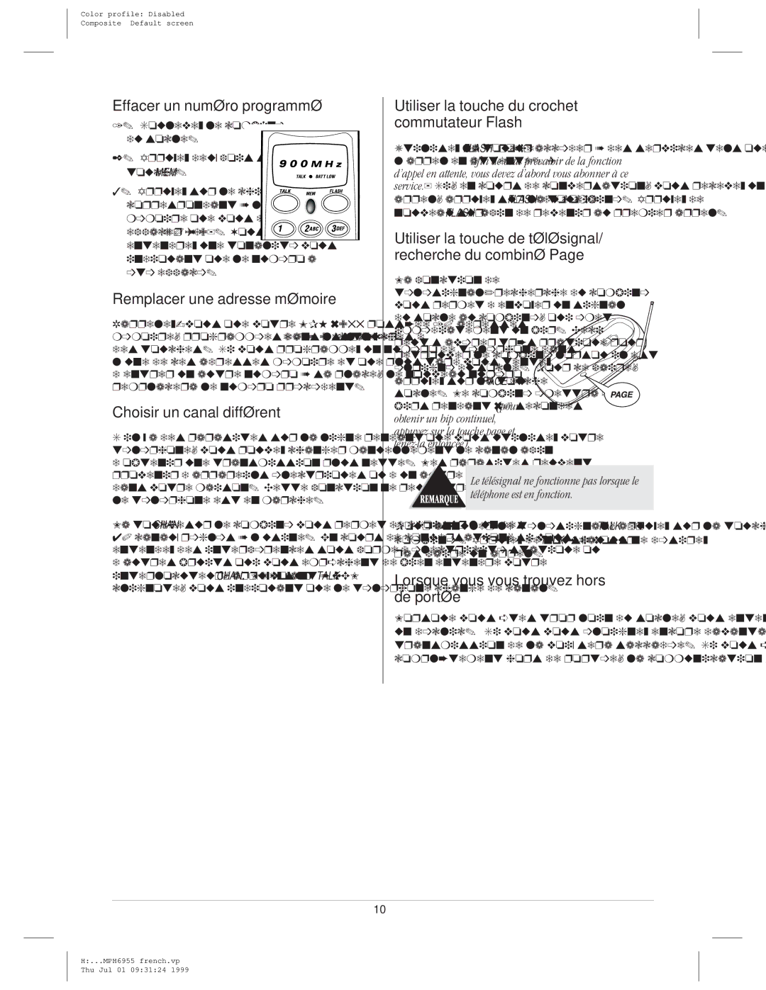 Memorex mph 6955 manual Effacer un numéro programmé, Remplacer une adresse mémoire, Choisir un canal différent 