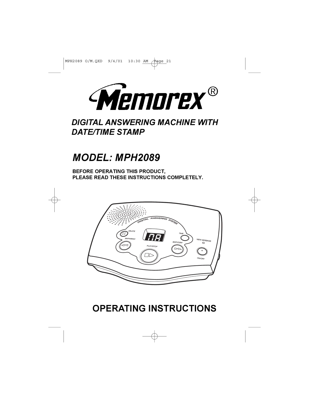 Memorex operating instructions Model MPH2089 