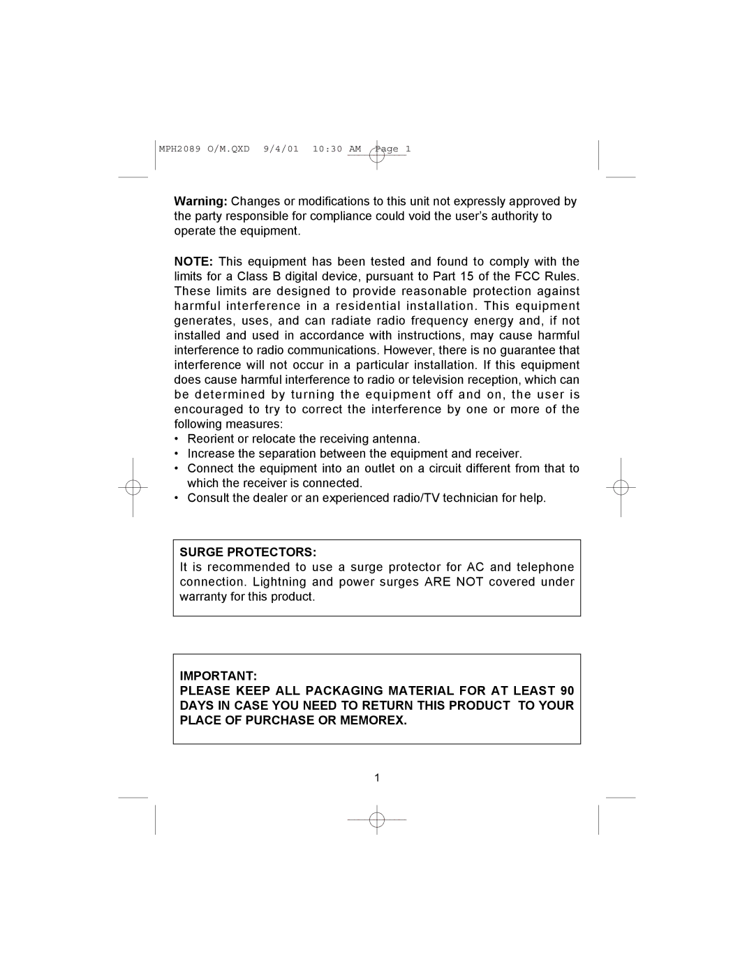 Memorex MPH2089 operating instructions Surge Protectors 