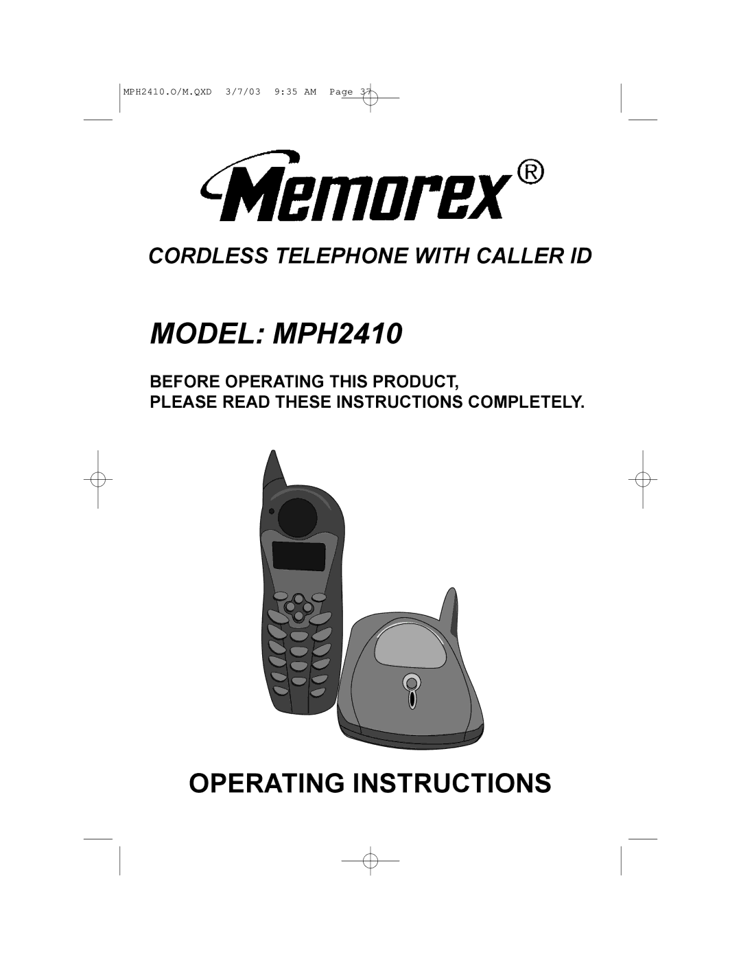 Memorex operating instructions Model MPH2410 