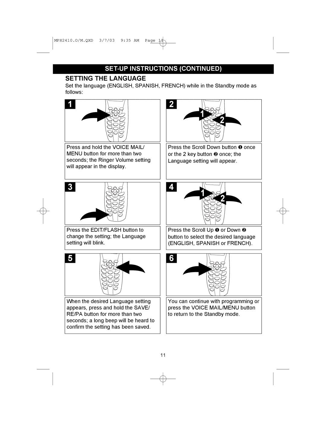 Memorex MPH2410 operating instructions Setting the Language 