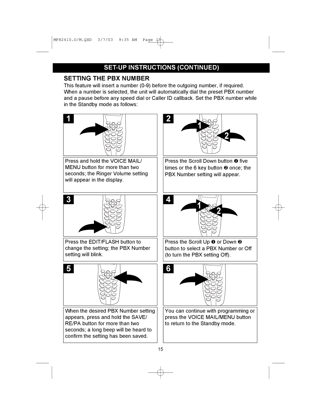 Memorex MPH2410 operating instructions Setting the PBX Number 