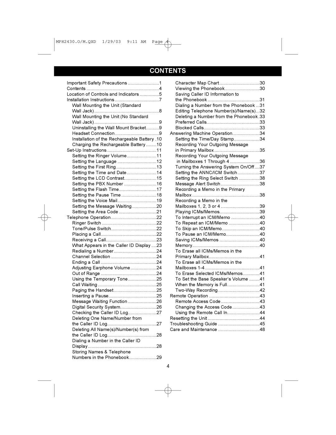 Memorex MPH2430 operating instructions Contents 