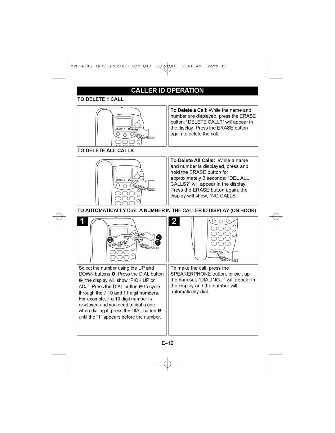 Memorex MPH4385 manual To Delete 1 Call 