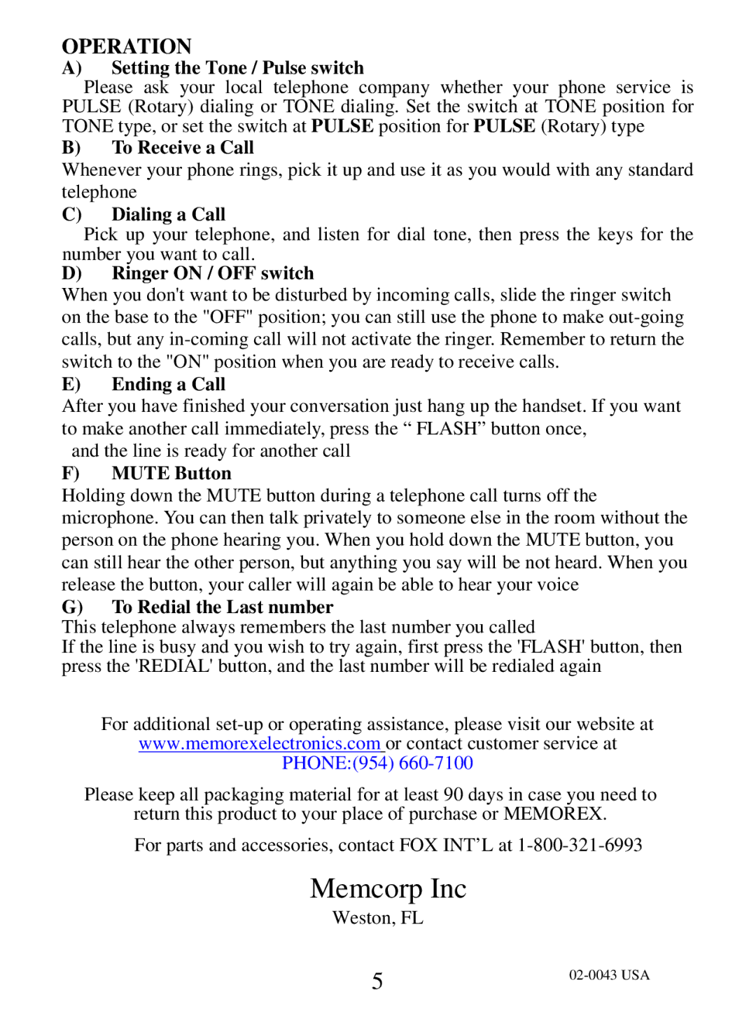 Memorex MPH601 operating instructions Operation 