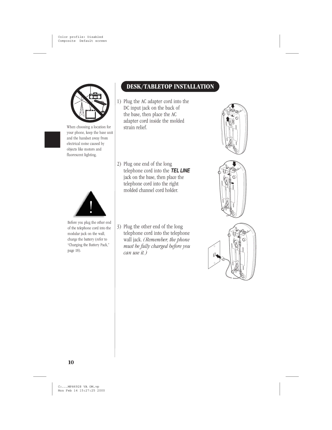 Memorex MPH6928 manual DESK/TABLETOP Installation 