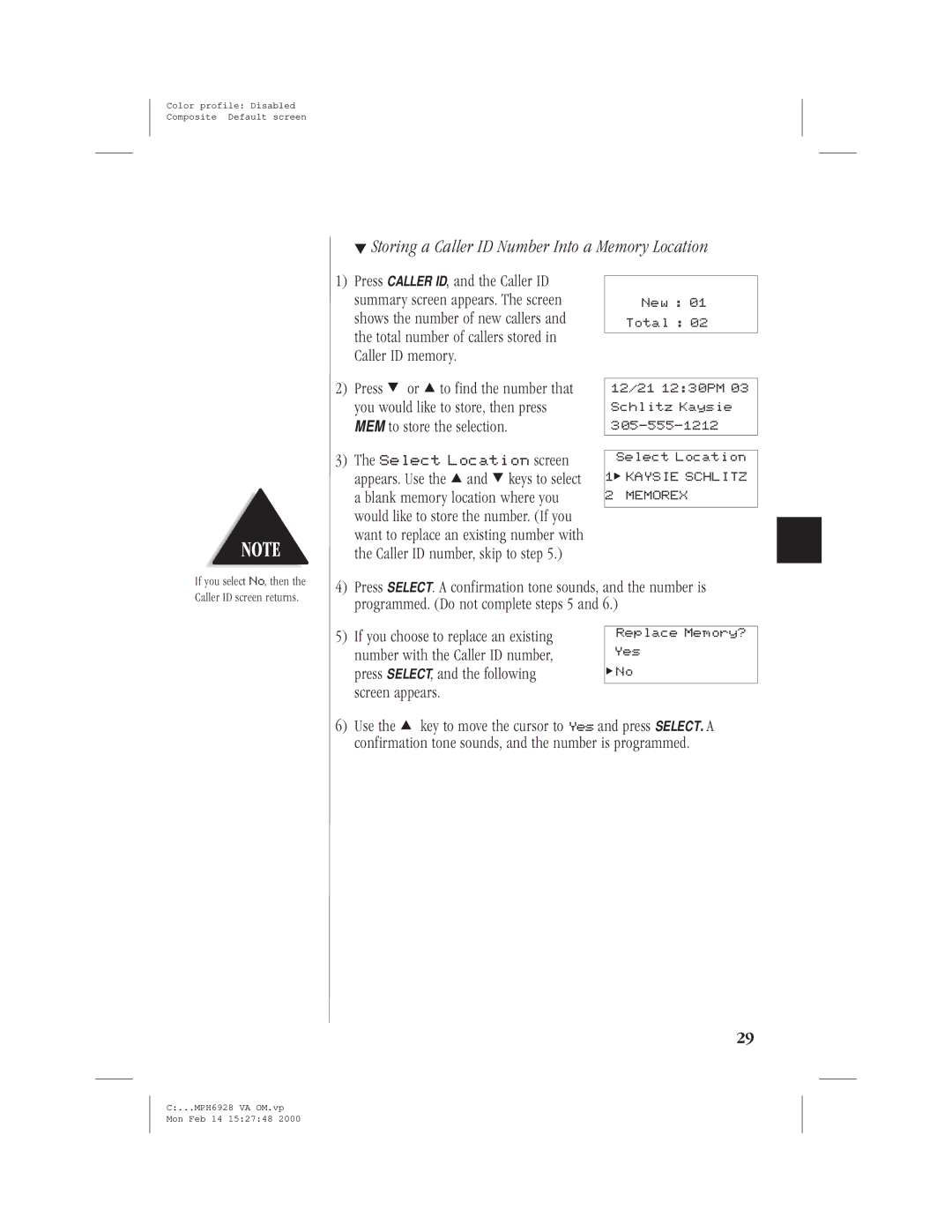 Memorex MPH6928 manual Storing a Caller ID Number Into a Memory Location 