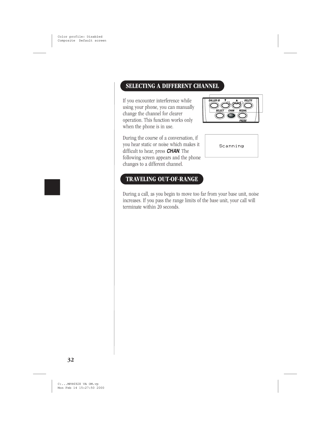 Memorex MPH6928 manual Selecting a Different Channel, Traveling OUT-OF-RANGE 