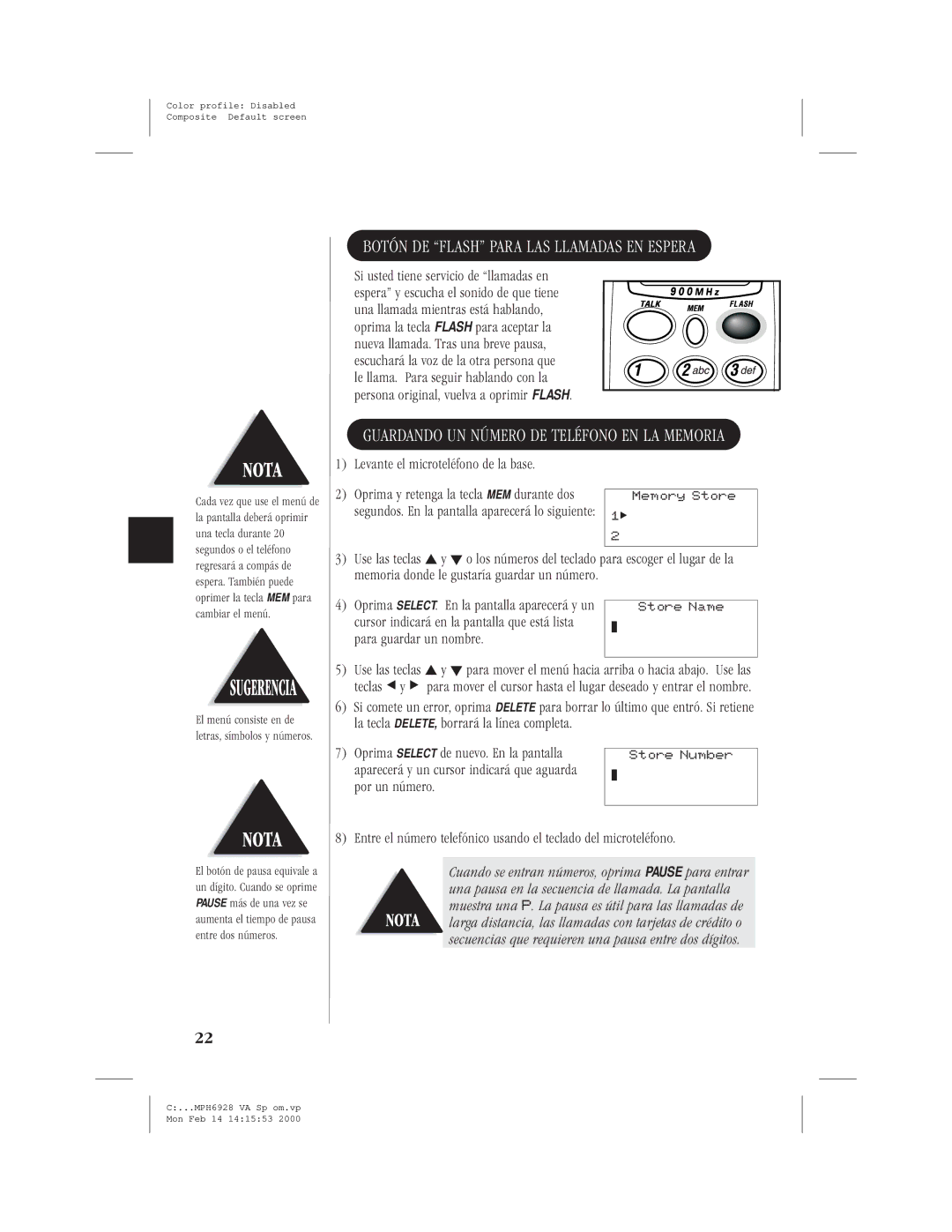 Memorex MPH6928 manual Botón DE Flash Para LAS Llamadas EN Espera, Guardando UN Número DE Teléfono EN LA Memoria 