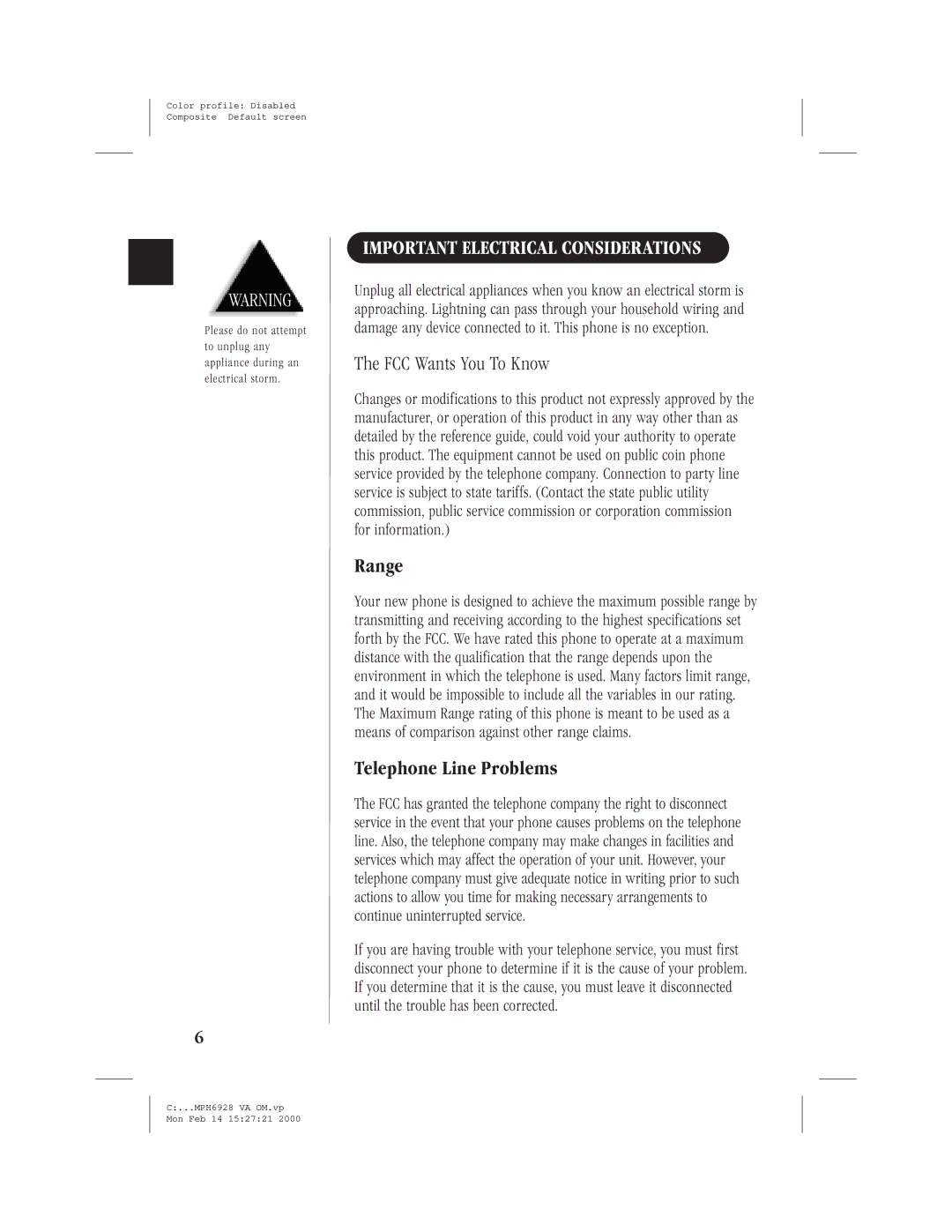 Memorex MPH6928 manual Important Electrical Considerations, FCC Wants You To Know 