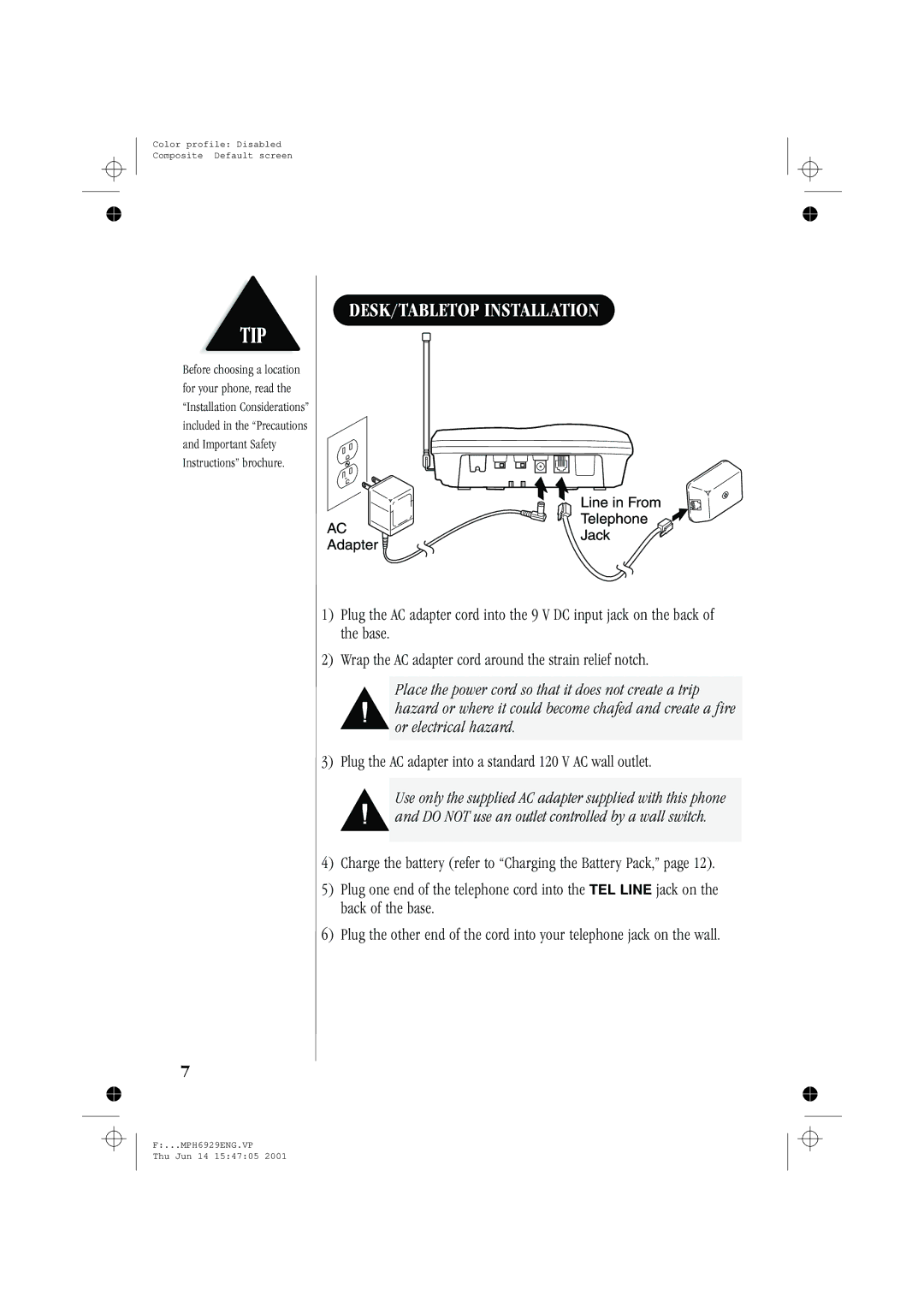 Memorex MPH6929 manual DESK/TABLETOP Installation 