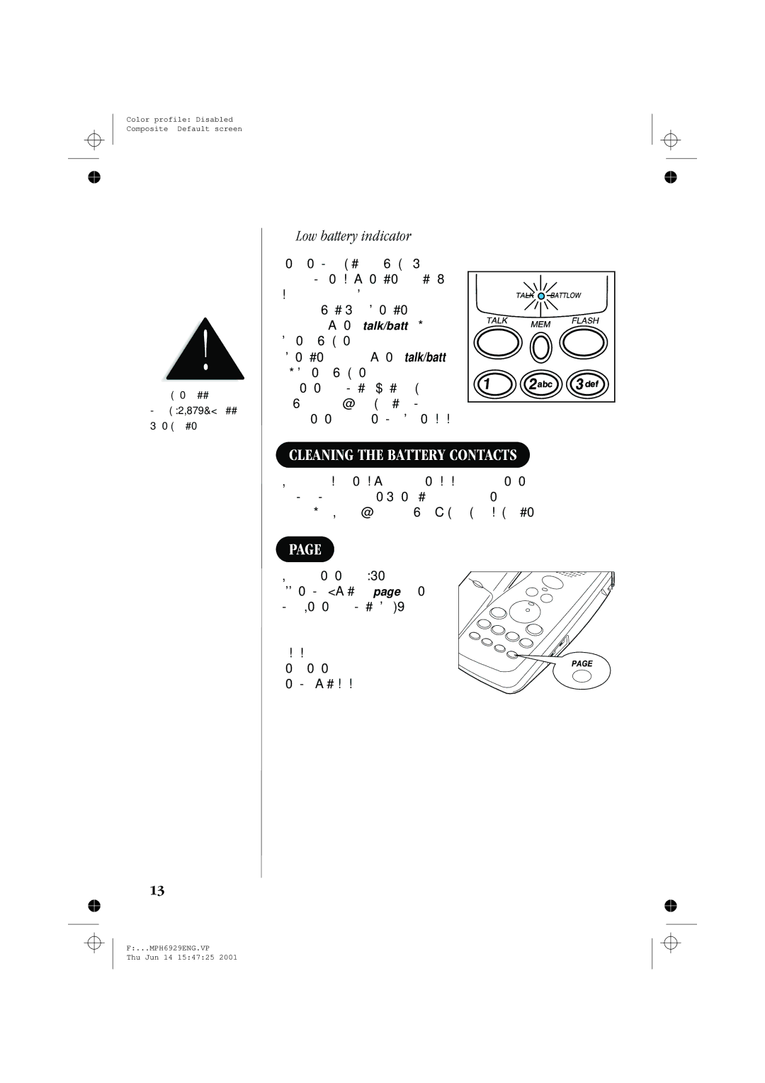 Memorex MPH6929 manual Cleaning the Battery Contacts, Low battery indicator 