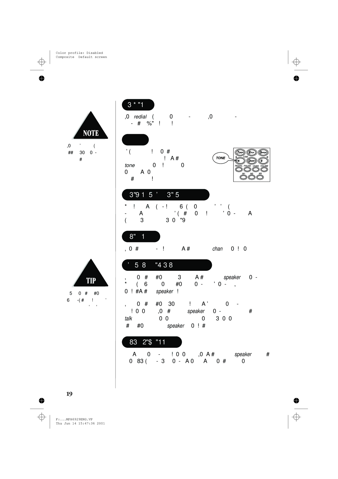 Memorex MPH6929 manual Redial, Tone, Traveling OUT-OF-RANGE, Channel, Using the Speakerphone, THREE-WAY Call 