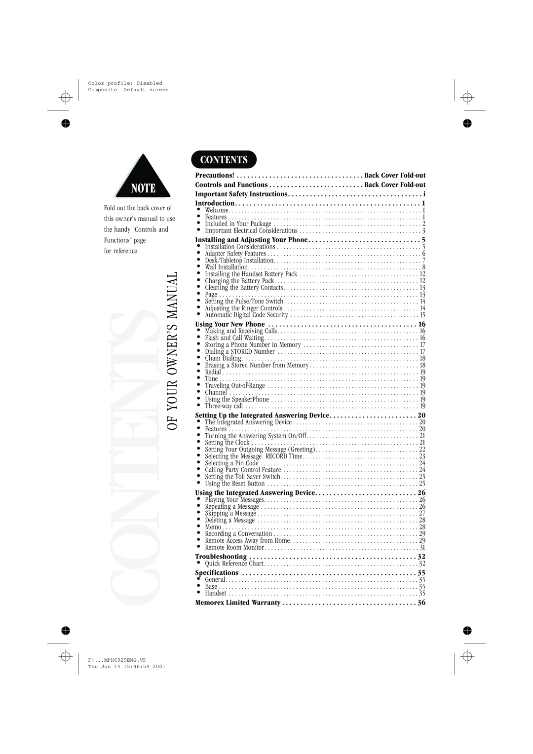 Memorex MPH6929 manual Contents 