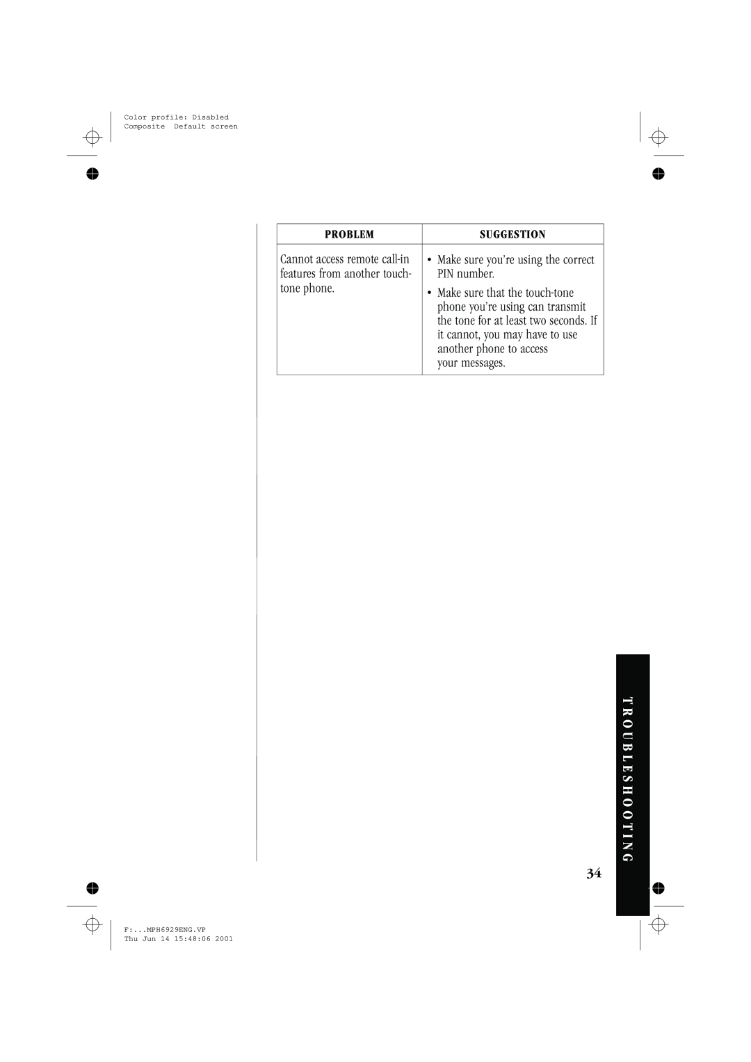 Memorex MPH6929 manual Troubleshooting 