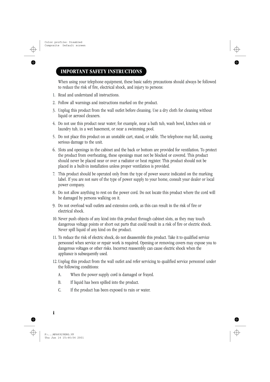 Memorex MPH6929 manual Important Safety Instructions 