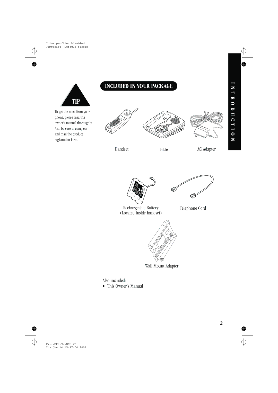 Memorex MPH6929 manual Included in Your Package, T R O D U C T I O N 