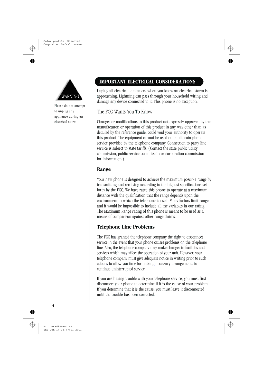 Memorex MPH6929 manual Important Electrical Considerations, FCC Wants You To Know 