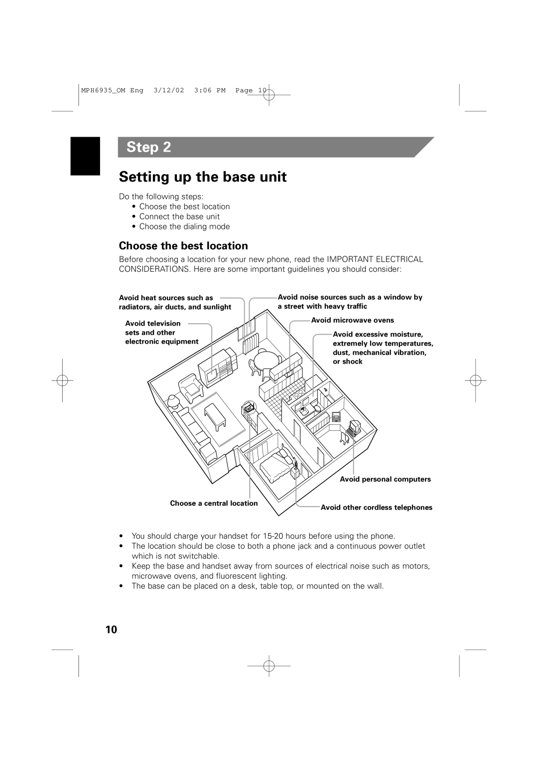 Memorex MPH6935 owner manual Setting up the base unit, Choose the best location 