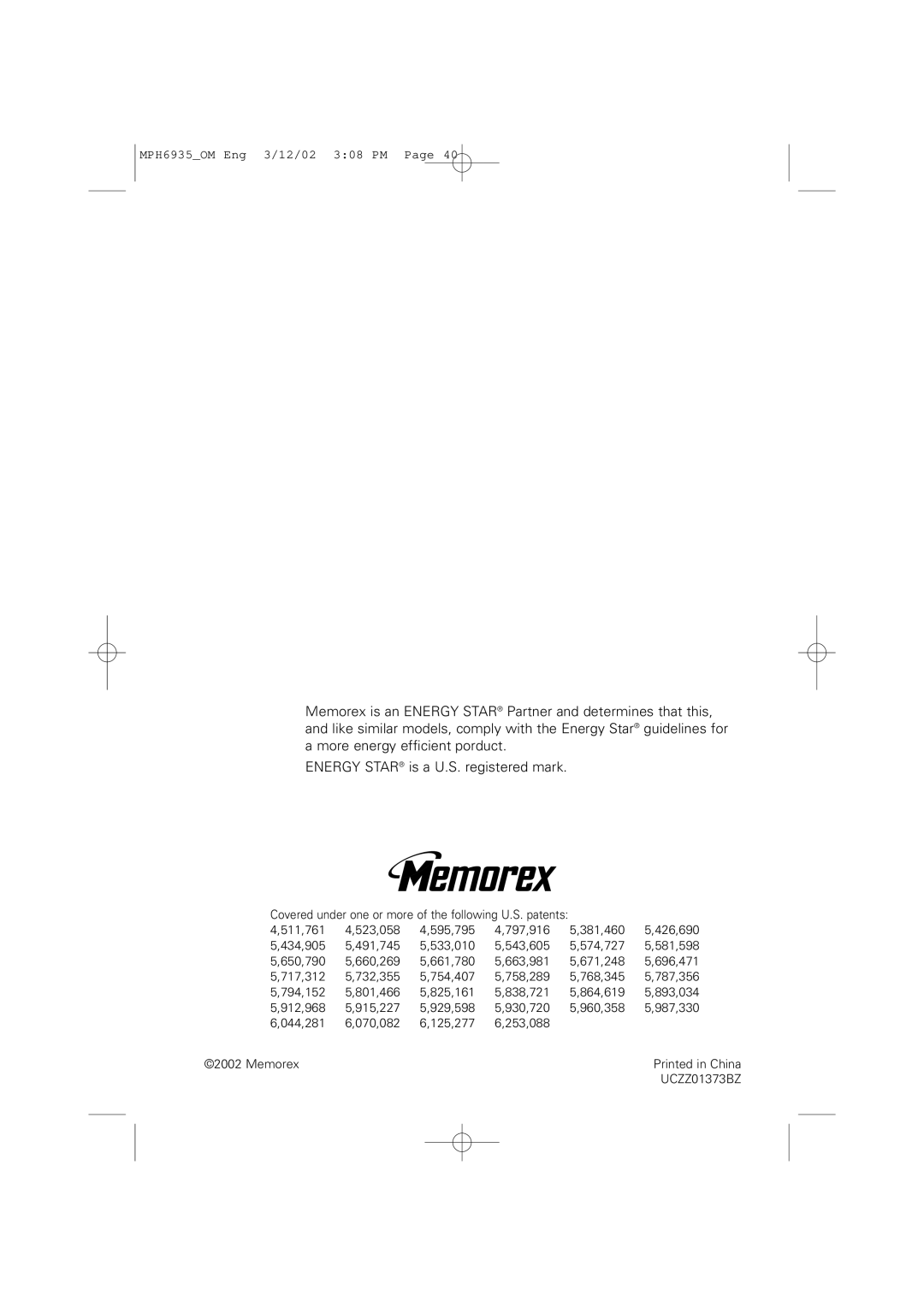 Memorex MPH6935 owner manual UCZZ01373BZ 