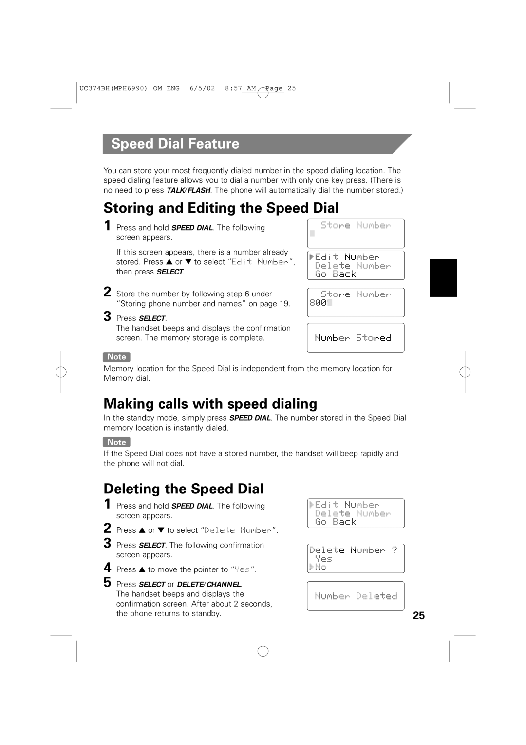 Memorex MPH6990 owner manual Speed Dial Feature, Storing and Editing the Speed Dial, Making calls with speed dialing 