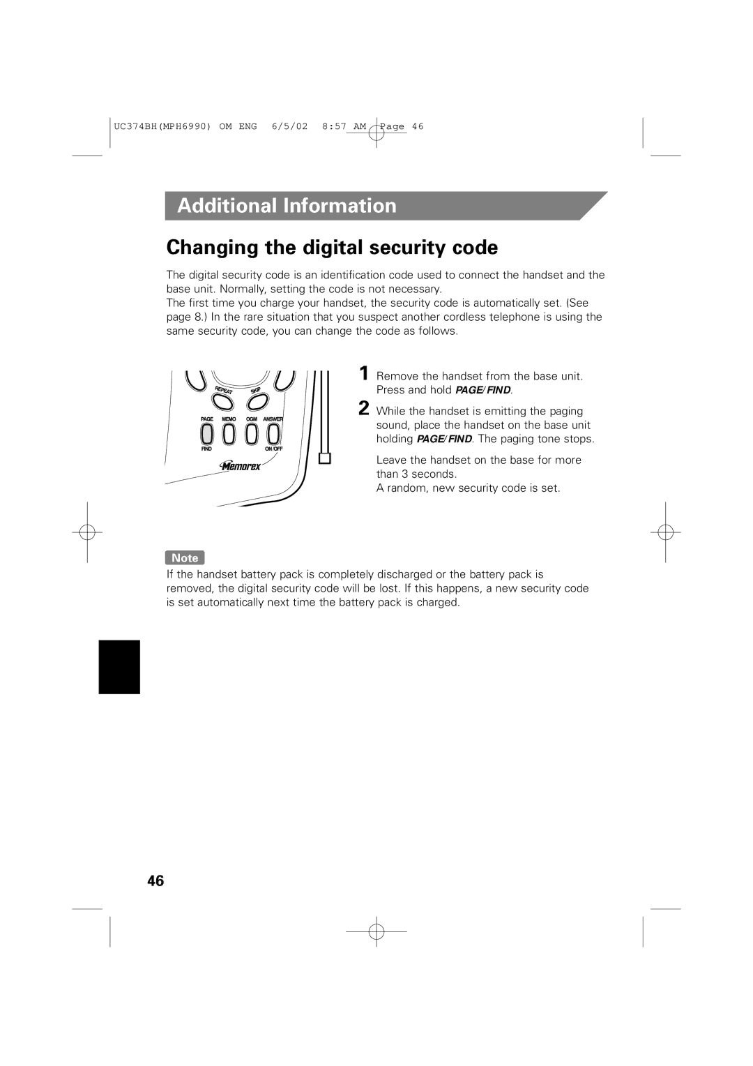 Memorex MPH6990 owner manual Additional Information, Changing the digital security code 