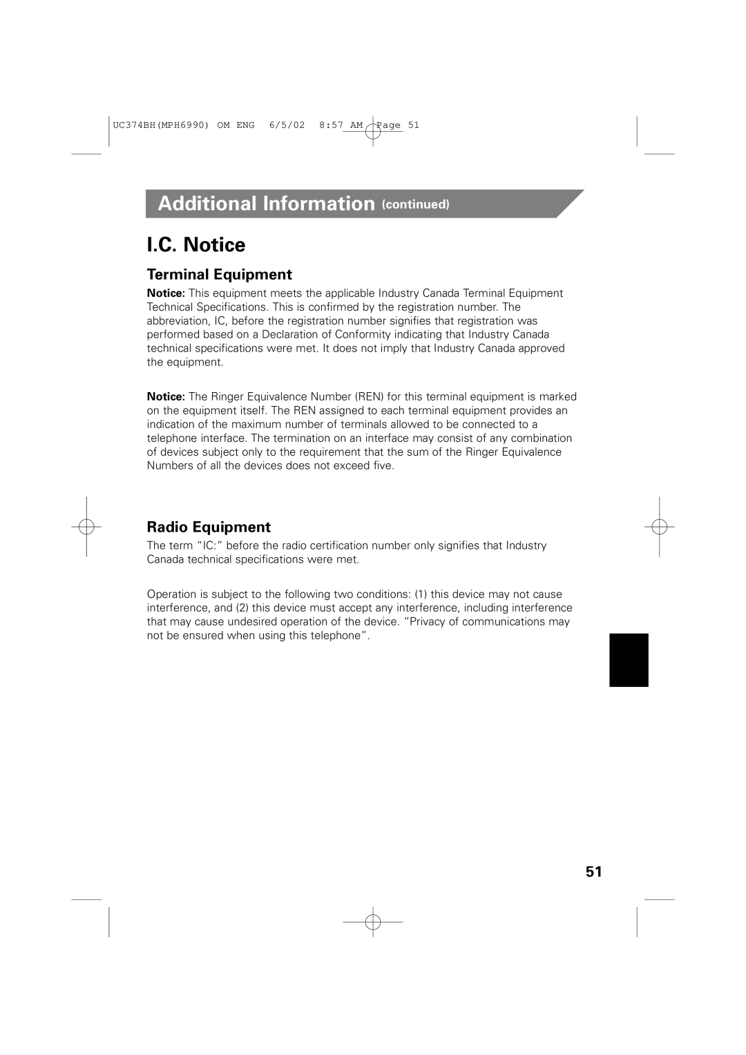 Memorex MPH6990 owner manual Terminal Equipment Radio Equipment 