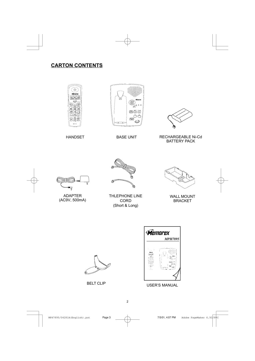 Memorex MPH7895 manual Carton Contents 