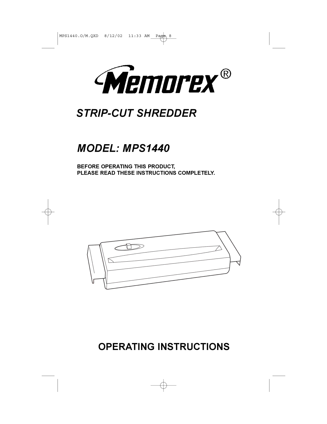 Memorex manual STRIP-CUT Shredder Model MPS1440 