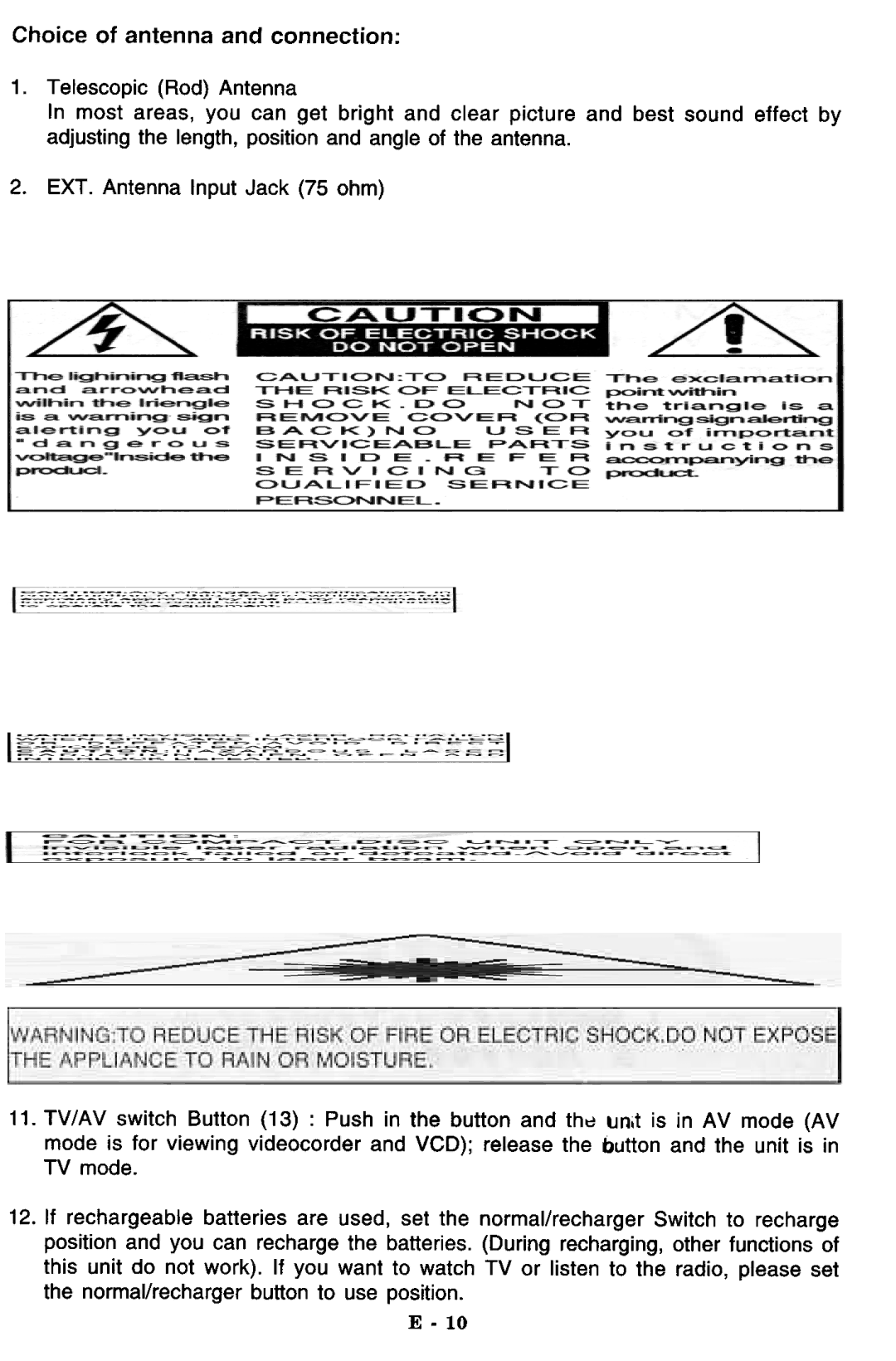 Memorex MPT -3460 manual ~~cjr,--l~rI-r-~~jl, Choice of antenna and connection 