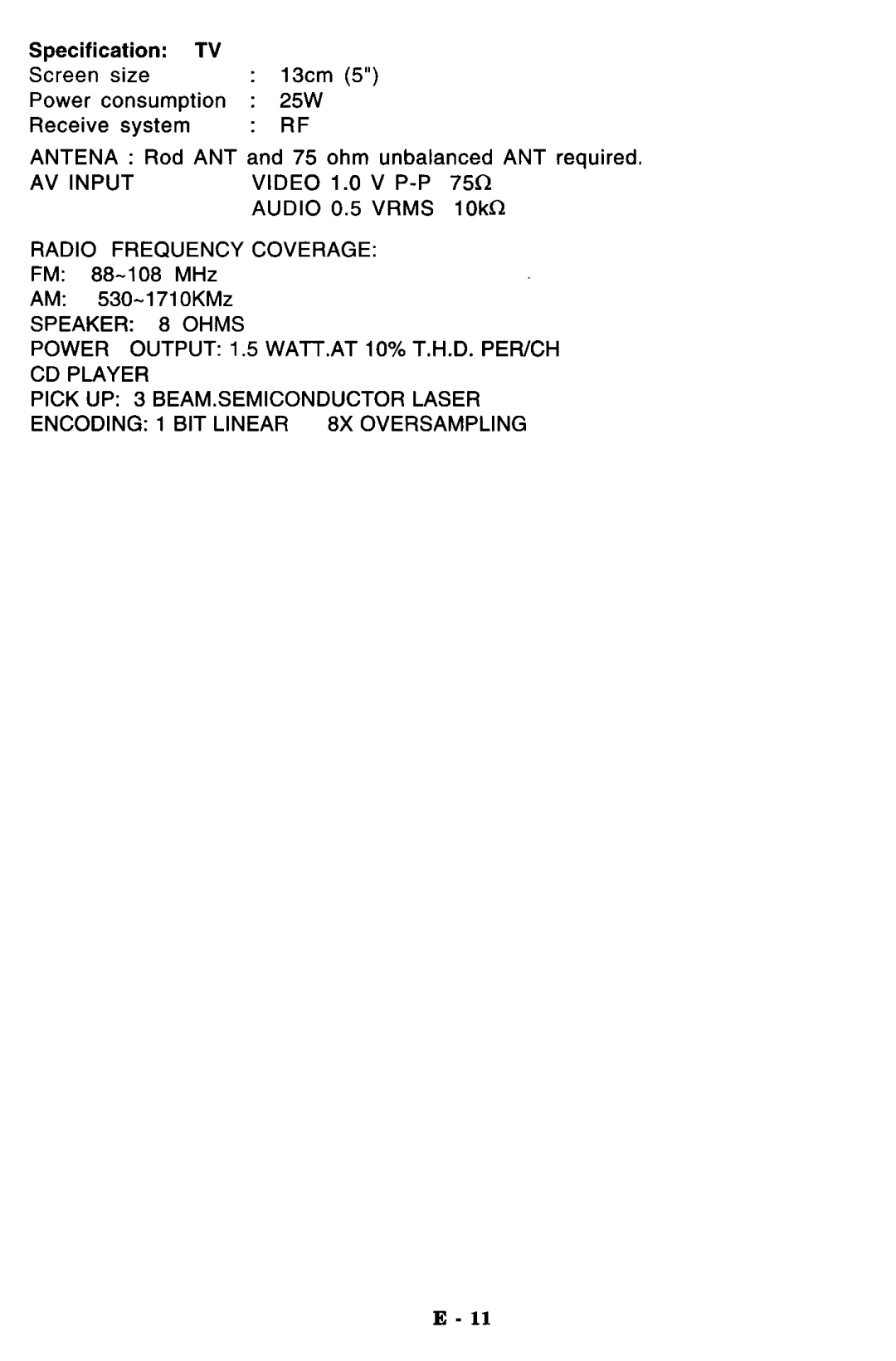 Memorex MPT -3460 manual FM 88-108 MHz 