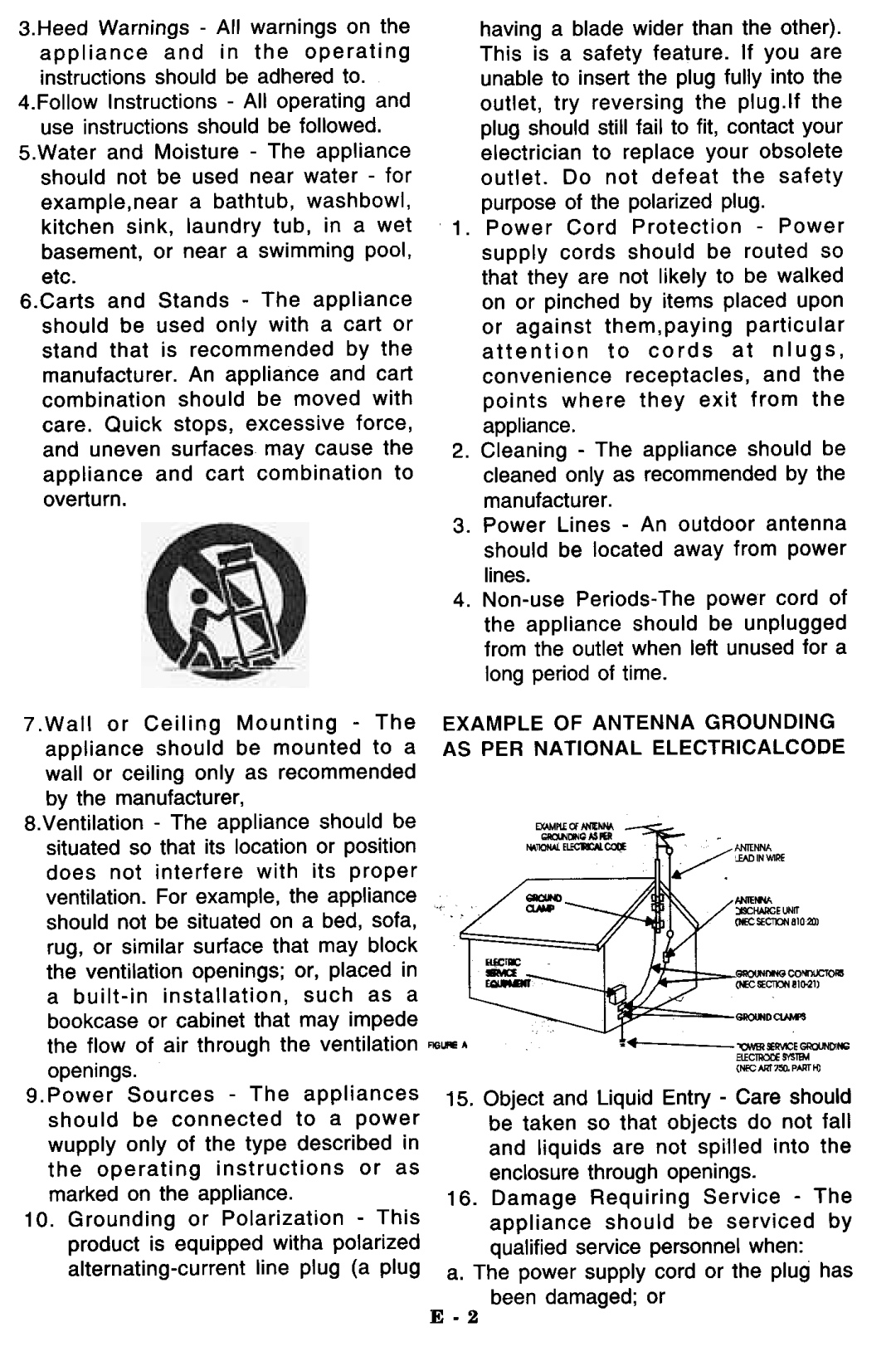 Memorex MPT -3460 manual Lines.4, £-2, Etc, Care. Quick stops, excessive force, Should be connected to a power 