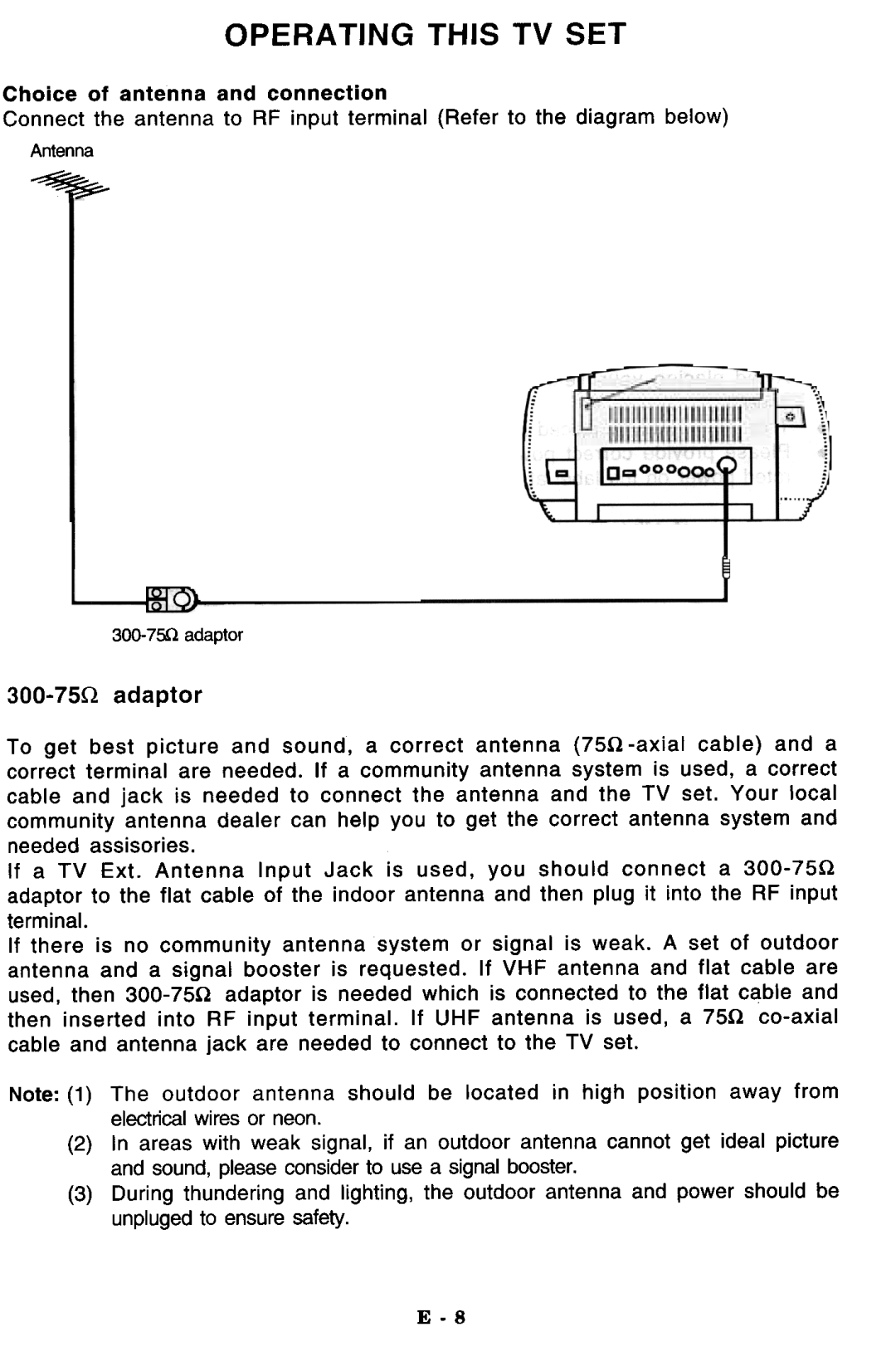 Memorex MPT -3460 manual ~ 1.Q.=~~~ooo9, 300-75Q adaptor 