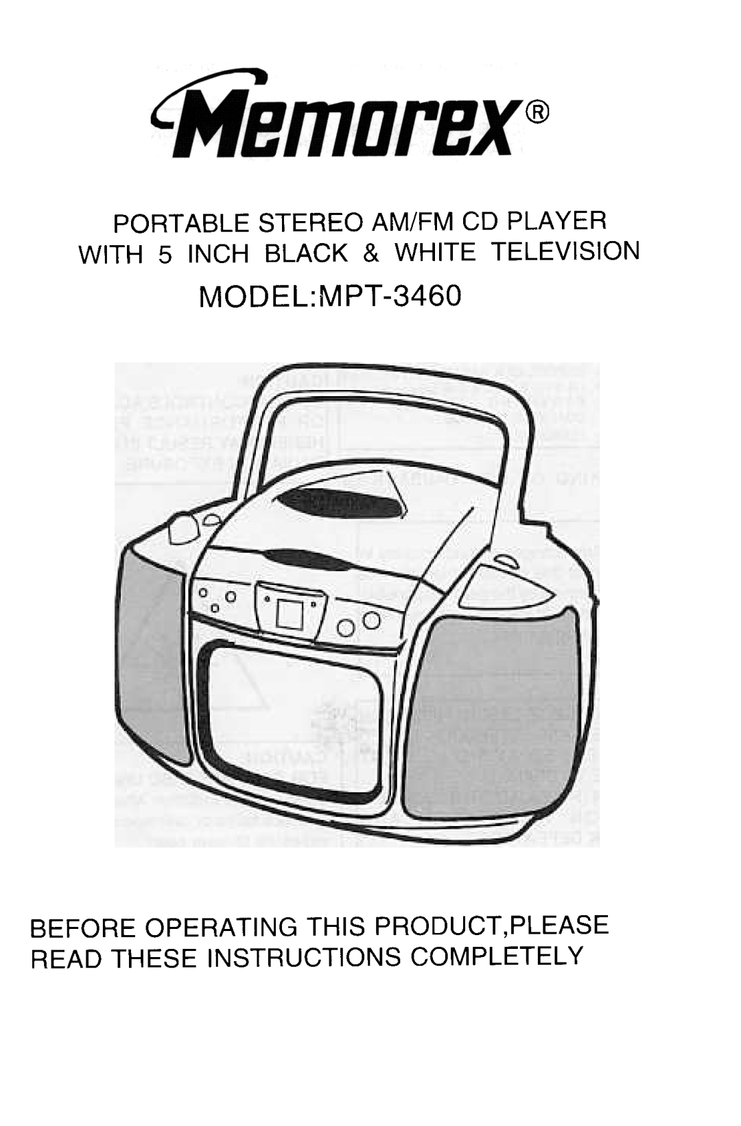 Memorex MPT -3460 manual Model:Mpt 