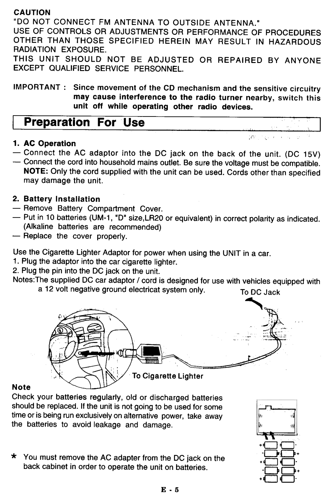 Memorex MPT -3460 manual ~- -~, Preparation For Use, Battery, Installation, +Cjcj 