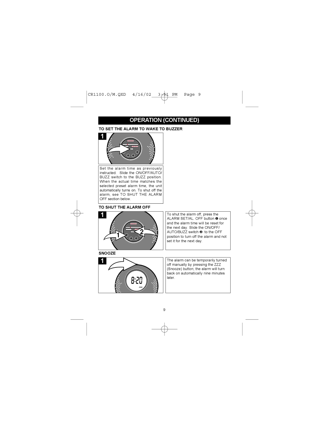 Memorex MSP-CR1100 operating instructions To SET the Alarm to Wake to Buzzer, To Shut the Alarm OFF 