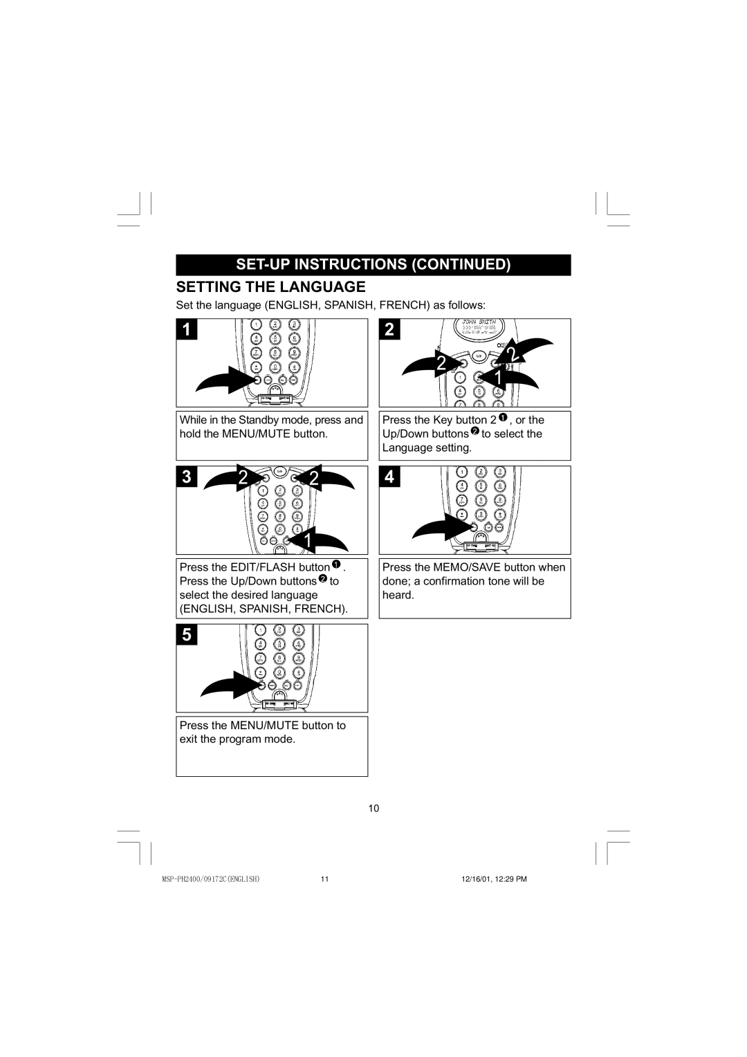 Memorex MSP-PH2400 operating instructions Setting the Language 