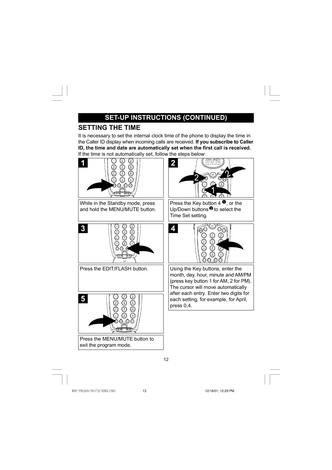 Memorex MSP-PH2400 operating instructions Setting the Time 